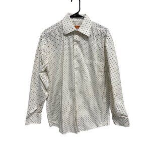 Sette Ponti Mens Medium White Polka Dot Button-Up Shirt 100% Cotton Long Sleeve
